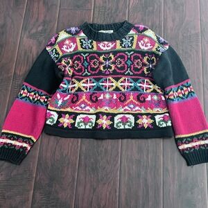 Heirloom Collectibles Vintage 1995 Knit Sweater Small Black Multi Color Pattern